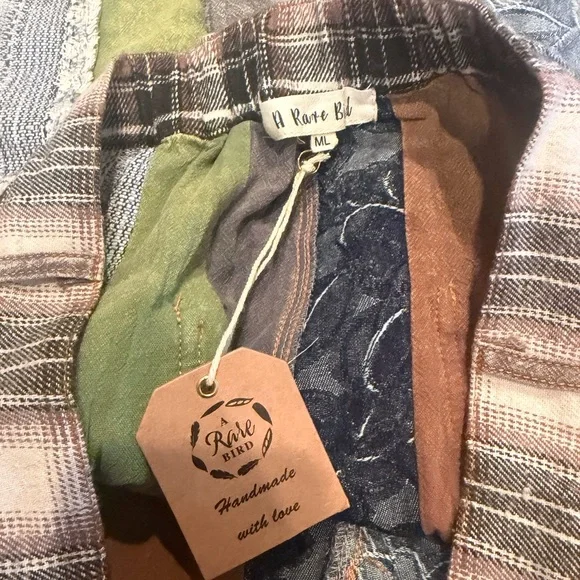 Custom Boho Patchwork Wide-Leg Pants with Button Trim - Picture 3 of 9